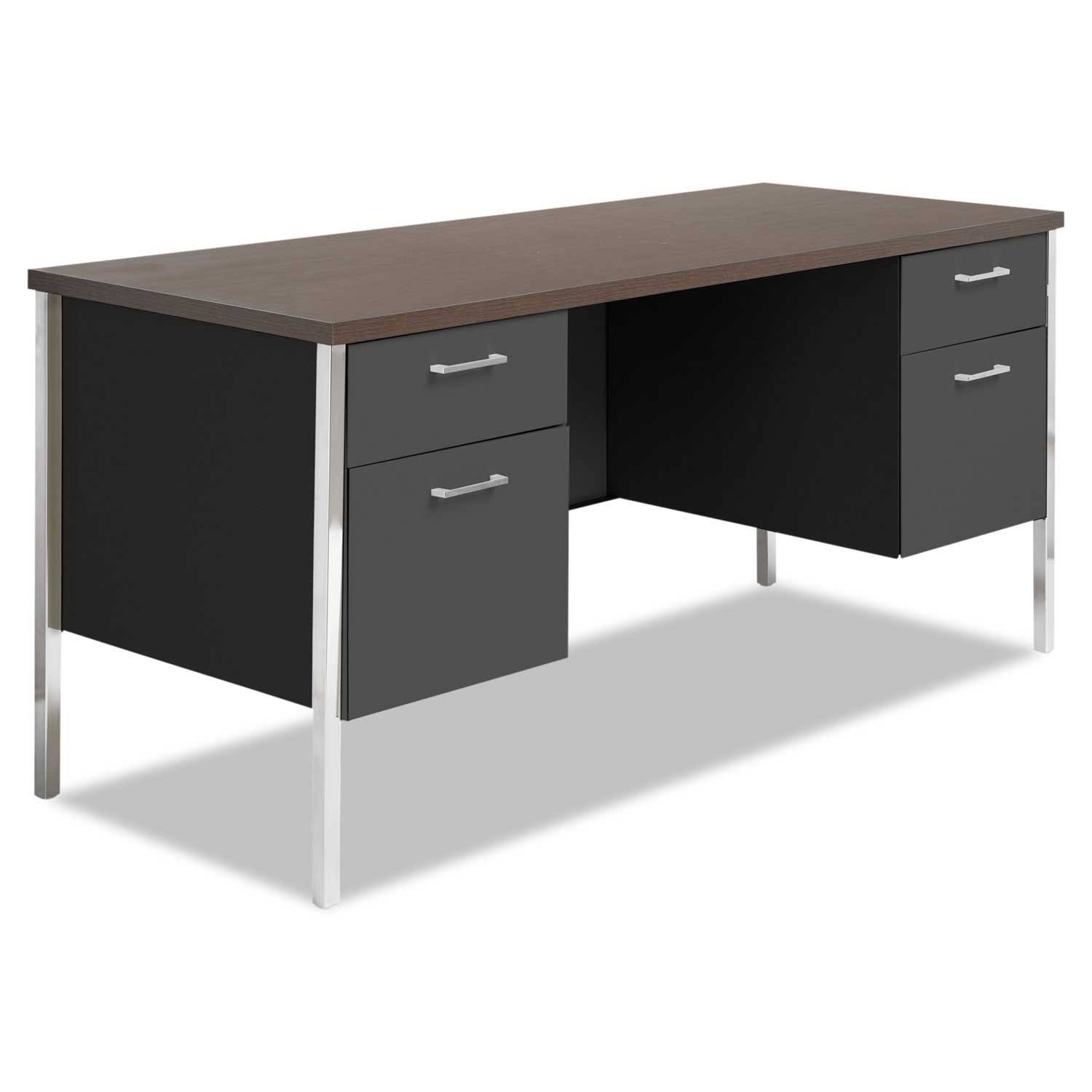 Alera Double Pedestal Steel Credenza, 60W x 24d x 29.5h, Mocha/Black
