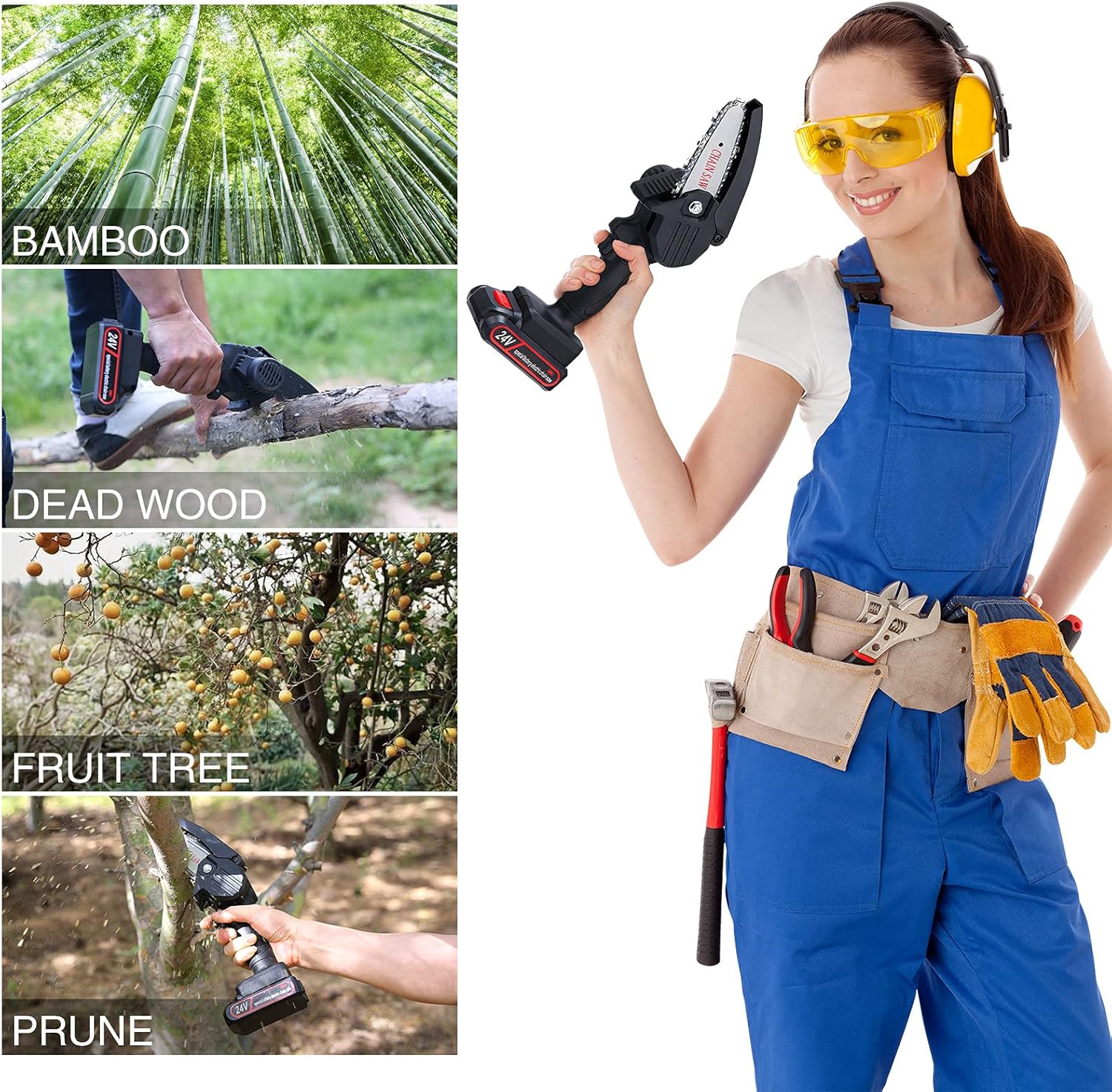 Mini Chainsaw Cordless, FAMICCI 4-Inch Battery Chainsaw, Small Electric saw, Rechargeable Portable one-Hand Power Chain Saws For Tree Trimming/Wood Cutting/Branch Pruning (24v 2 Batteries + 3 Chains) Pack of 2