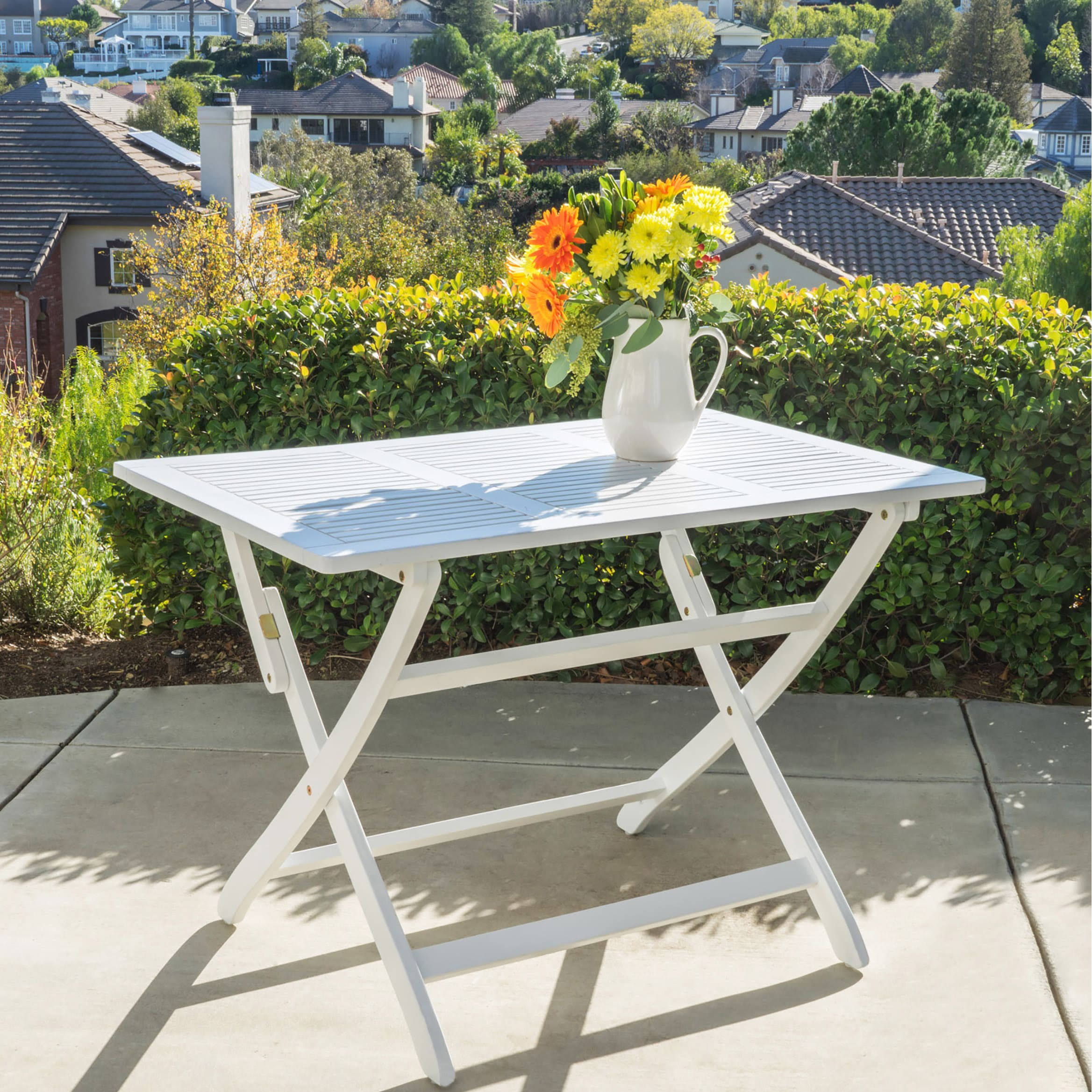 Positano Rectangle Acacia Wood Foldable Dining Table - White Finish - Christopher Knight Home