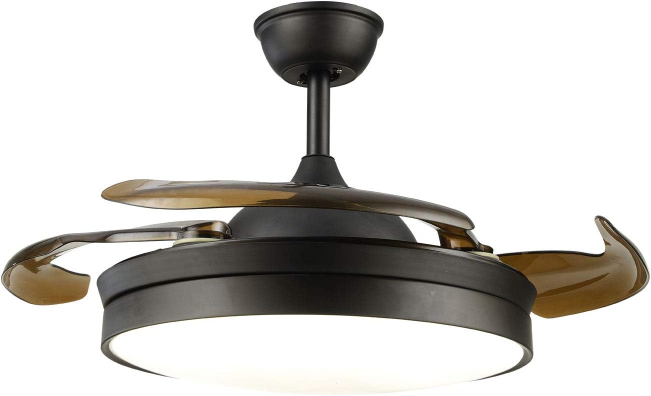 42 Inch Modern Chandelier Ceiling Fan with Remote, Three Light Colors Ceiling Fan 4 Retractable Blades for Living Room Bedroom