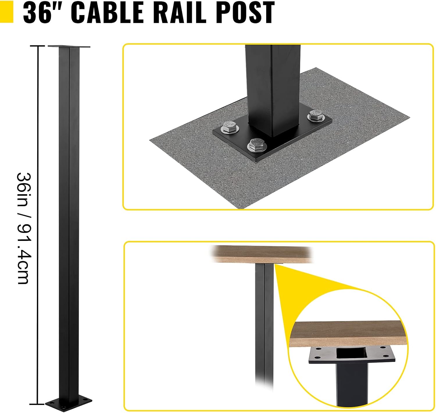 VEVOR Cable Rail Post Level Deck Stair Post 36 x 1.5 x 1.5