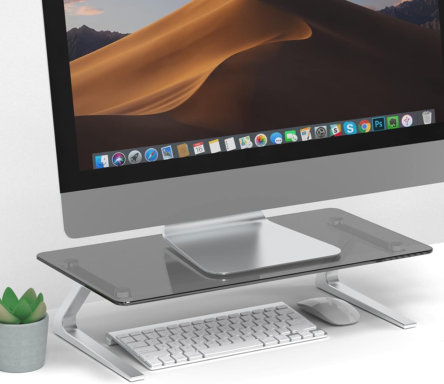 Monitor Stand, Yanavee Tempered Glass Computer Monitor Stand Riser, Multimedia Desktop Stand for Computer, Laptop, Flat Screen TV, Ergonomic Office Desk Shelf, 18.11 x 9.45 inch, Euro Gray Pack of 2