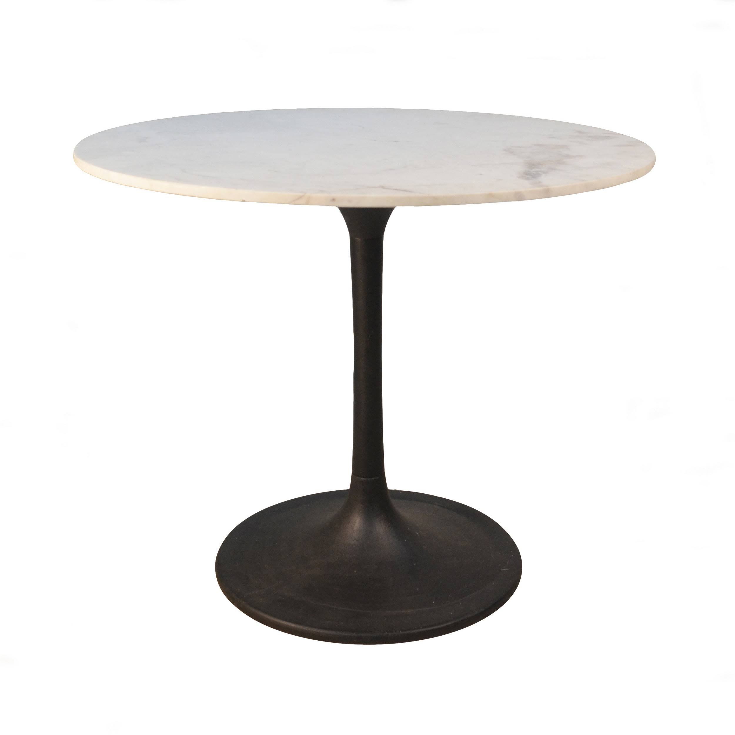 Enzo 36 inch Round Marble Top Dining Table White Top with Black Base