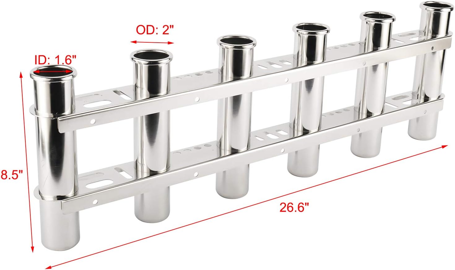 NovelBee 316 Stainless Steel 6 Tubes Fishing Rod Holder for Boat Marine Kayak Yacht Pack of 2