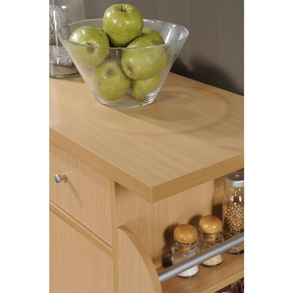 Hodedah Kitchen Island Beech with Spice Rack