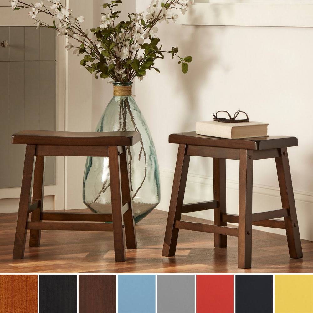 Inspire Q Salvador Saddle Back 18-inch Backless Stool (Set of 2) by Bold Honey Oak Finish