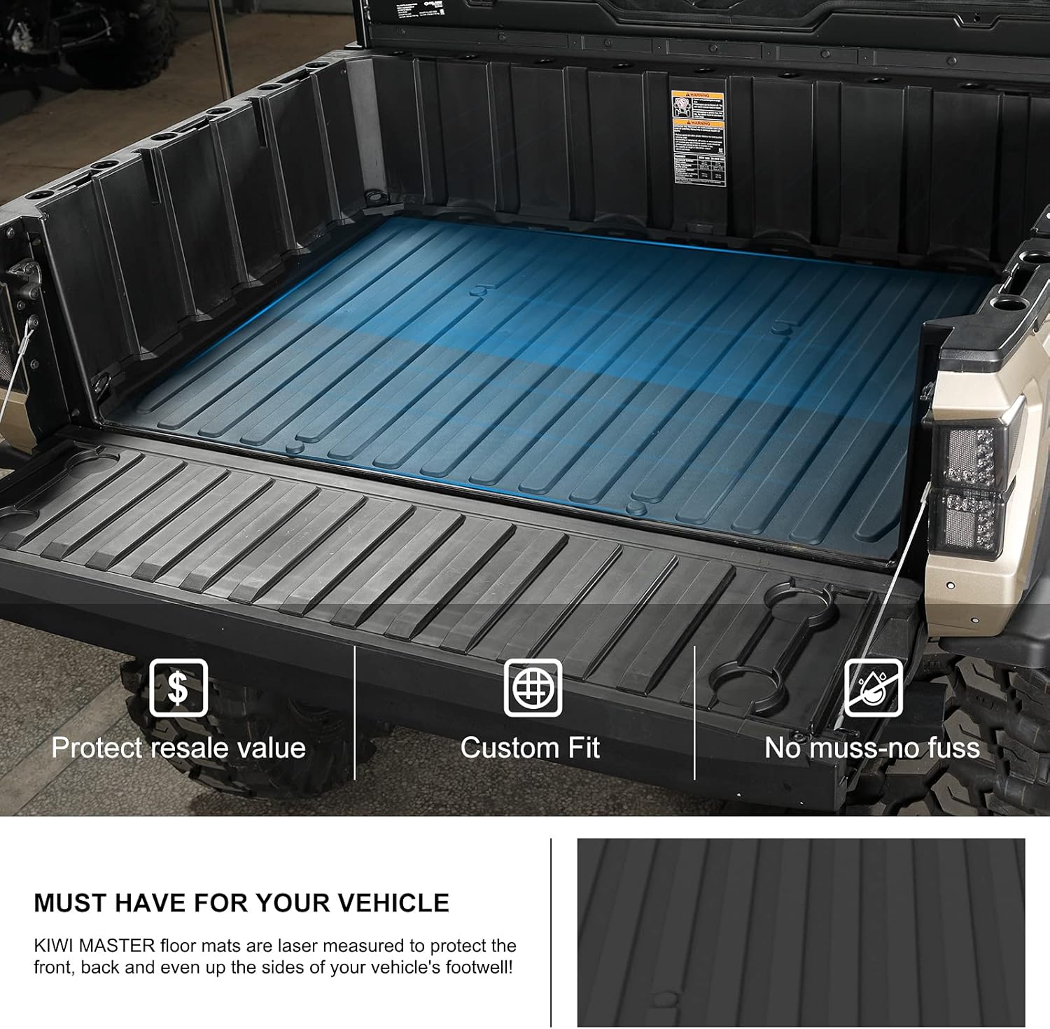 Kiwi Master Cargo Bed Mat Liner Compatible for 2018-2021 Polaris Ranger XP 1000 Crew Accessories All Weather Trunk Liner TPE Slush Mats Black