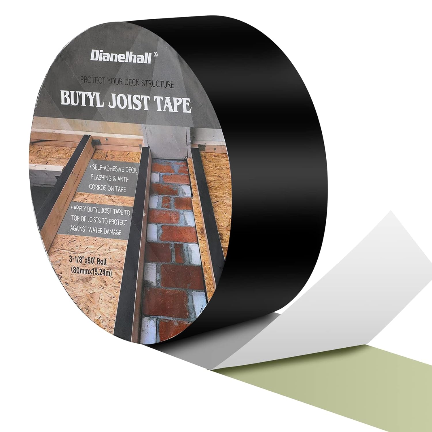 Joist Tape for Decking 50 Feet Deck Flashing Tape Joist Protection Tape Butyl Joist Tape for Joists and Beams, Preservative Waterproof Deck Joist Tape, Black (1 Roll,3-1/8 Inch Width)