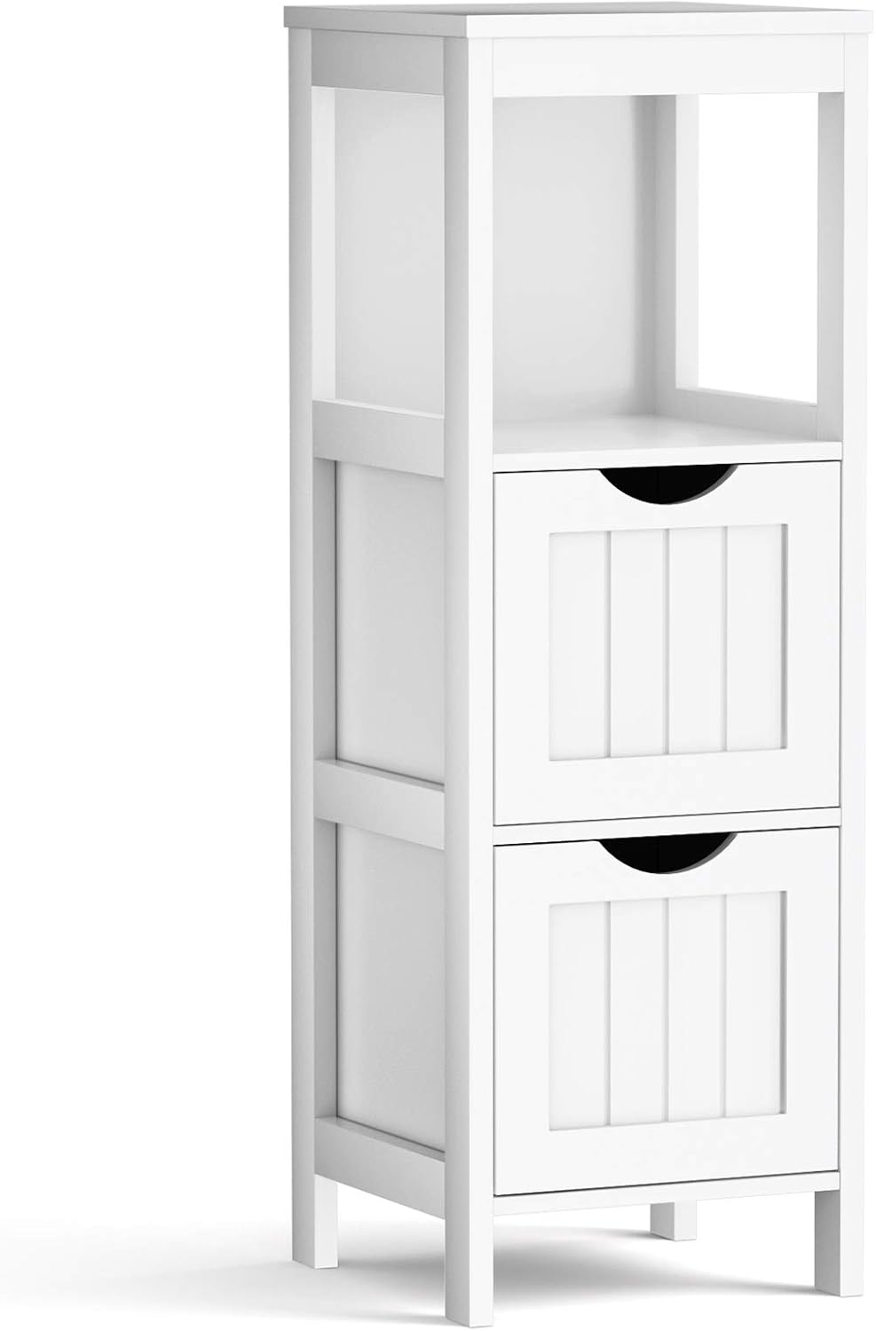 Tangkula Bathroom Floor Cabinet, Wooden Storage Cabinet w/2 Adjustable Drawers, Narrow Storage Floor Cabinet for Living Room Bathroom Bedroom Office (White) Pack of 2