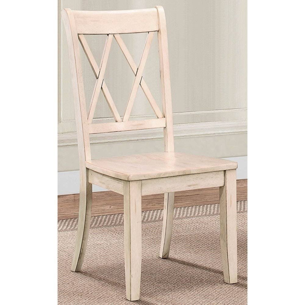 Pine Veneer Side Chair with Double X-Cross BACK, White, Set of 2