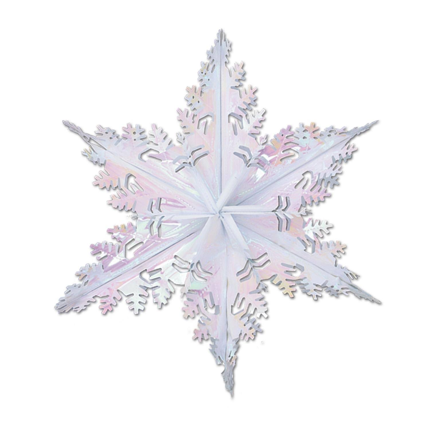 Party Central Club Pack of 12 Metallic Opalescent Winter Snowflake Hanging Christmas Decorations 24x22