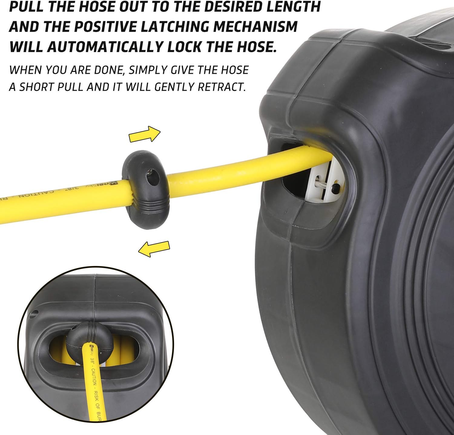 WYNNsky Automatic Retractable Enclosed Air Compressor Hose Reel with 3/8 inch x 50 ft Hybrid Air Hose for Workshop Garage, 180° Swivel Steel Bracket, 300PSI Pack of 2