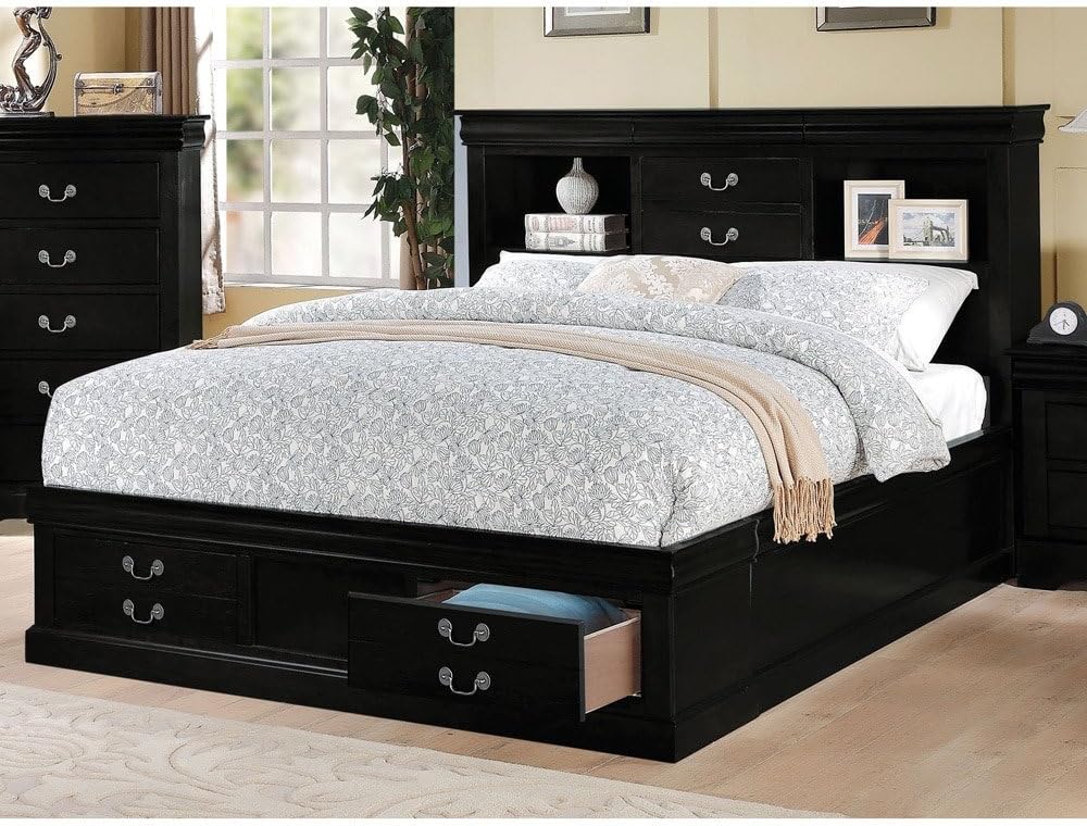 ACME Furniture Louis Philippe III Queen Bed with Storage, Black