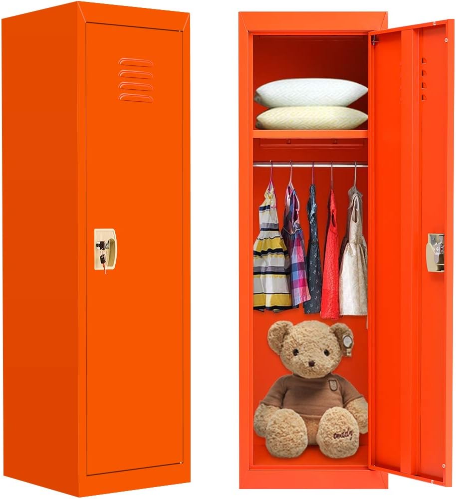 Greenvelly Kids Locker, Steel Kids Lockers for Bedroom with Adjustable Shelves, Metal Kids Storage Locker with 2 Keys and Door for Kids Room, Home,School(Red) Pack of 2