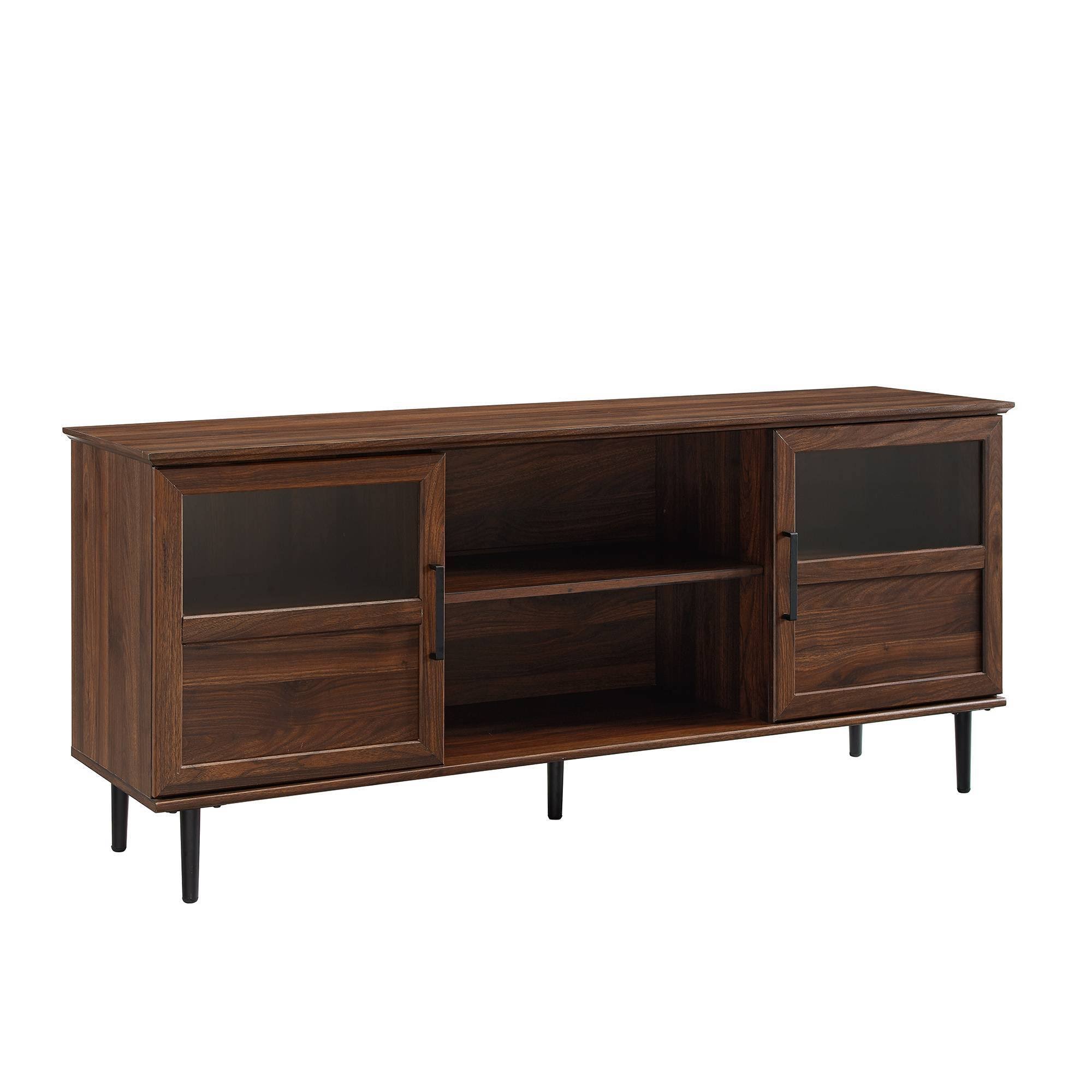 Glass Wood Split Panel Door Console TV Stand for TVs Up to 65x22 Dark Walnut - Saracina Home