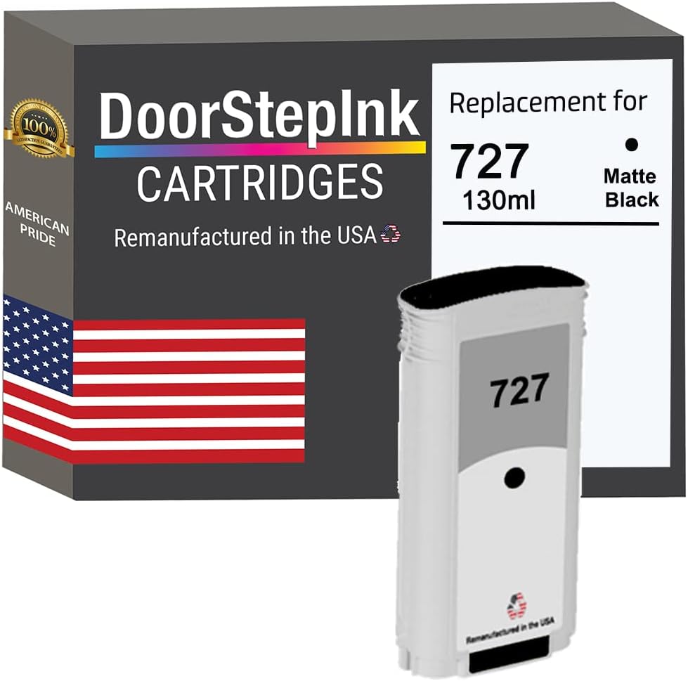 DoorStepInk Remanufactured in The USA Ink Cartridge Replacements for HP 727 130ml Matte Black B3P22A for Printers Deskjet T1500 T2500 T930 T920 Pack of 2