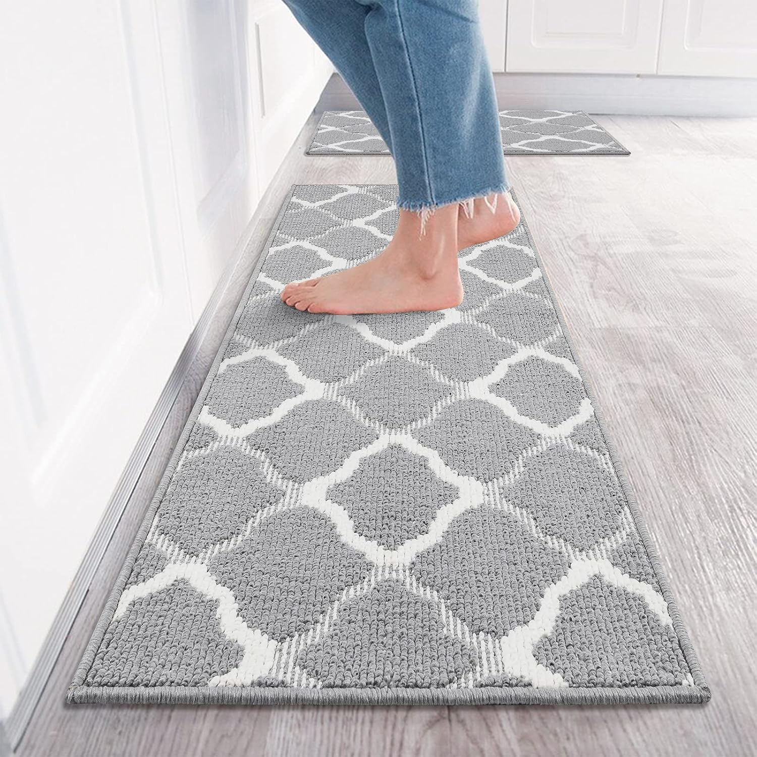 AbovHom Kitchen Rugs and Mats Set of 2 Non-Slip Kitchen Mats for Floor 20x30+20x59 Absorbent Machine Washable Kitchen Runner Rugs for Kitchen, Front of Sink, Entryway, Patio, Laundry, Bathroom (Grey)