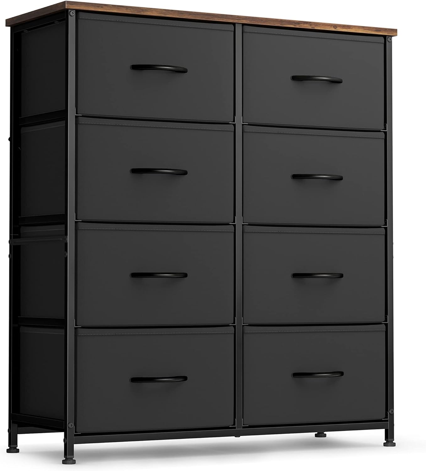 FEZIBO Dresser Organizer, Chest of Drawers-Dresser for Bedroom, Hallway, Entryway, Closets, Furniture Storage Tower-Steel Frame, Wood Top, 8 Drawers Organizer Units-Dark Black