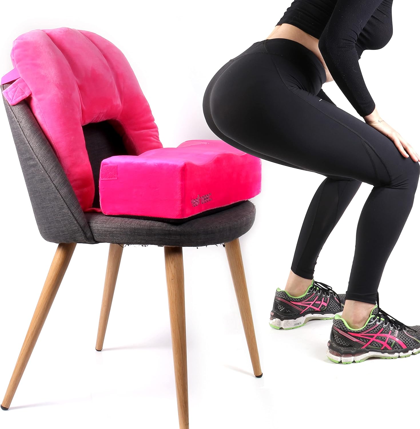 Brazilian Butt Lift Pillow + Back Support Cushion &ndash; Dr. Approved BLL Foam Pillow with Carrying Bag and Back Pillow for Post Surgery Recovery &ndash; Comfortable and Firm Butt Support Cushions Set - Pink