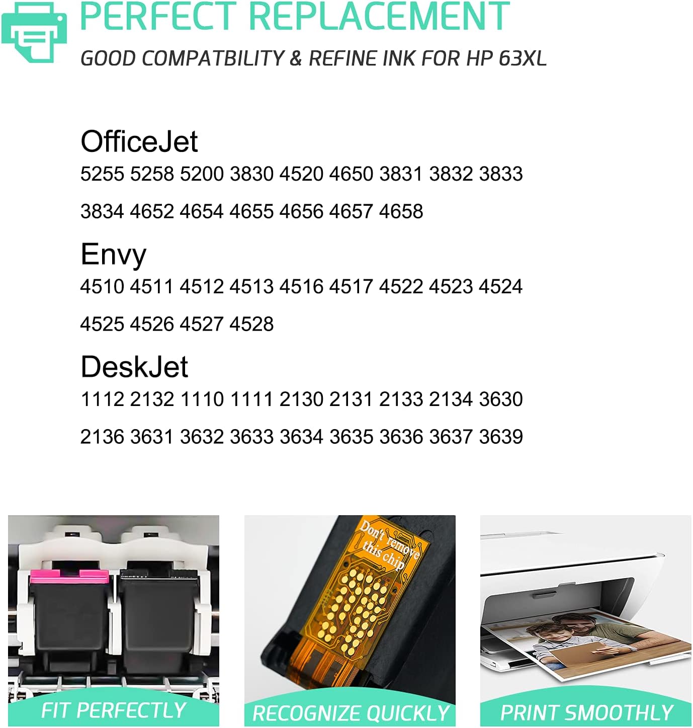 RETCH Remanufactured Ink Cartridge Replacement for HP 63 Ink 63XL Compatible with OfficeJet 3830 5255 5258 Envy 4520 4512 4513 4516 DeskJet 1112 1110 3630 3632 3634 2132 Printer (1 Black, 1 Color) Pack of 2