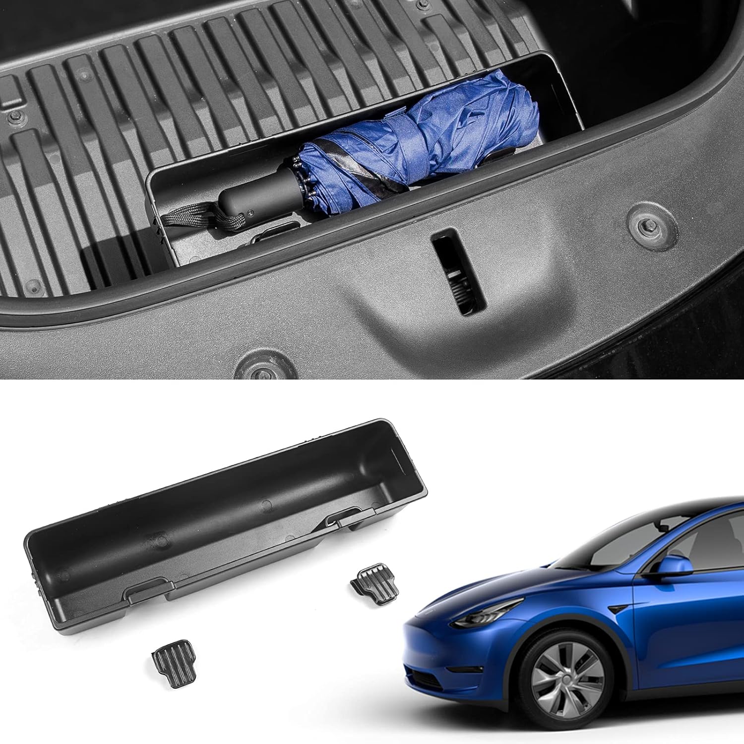 Fit Tesla Model Y Trunk Organizer Rear Trunk Storage Box Side Packets Tray Bins For Tesla Model Y Accessories 2020 2021 (Rear Trunk Side Boxes(Lid Without Hole))