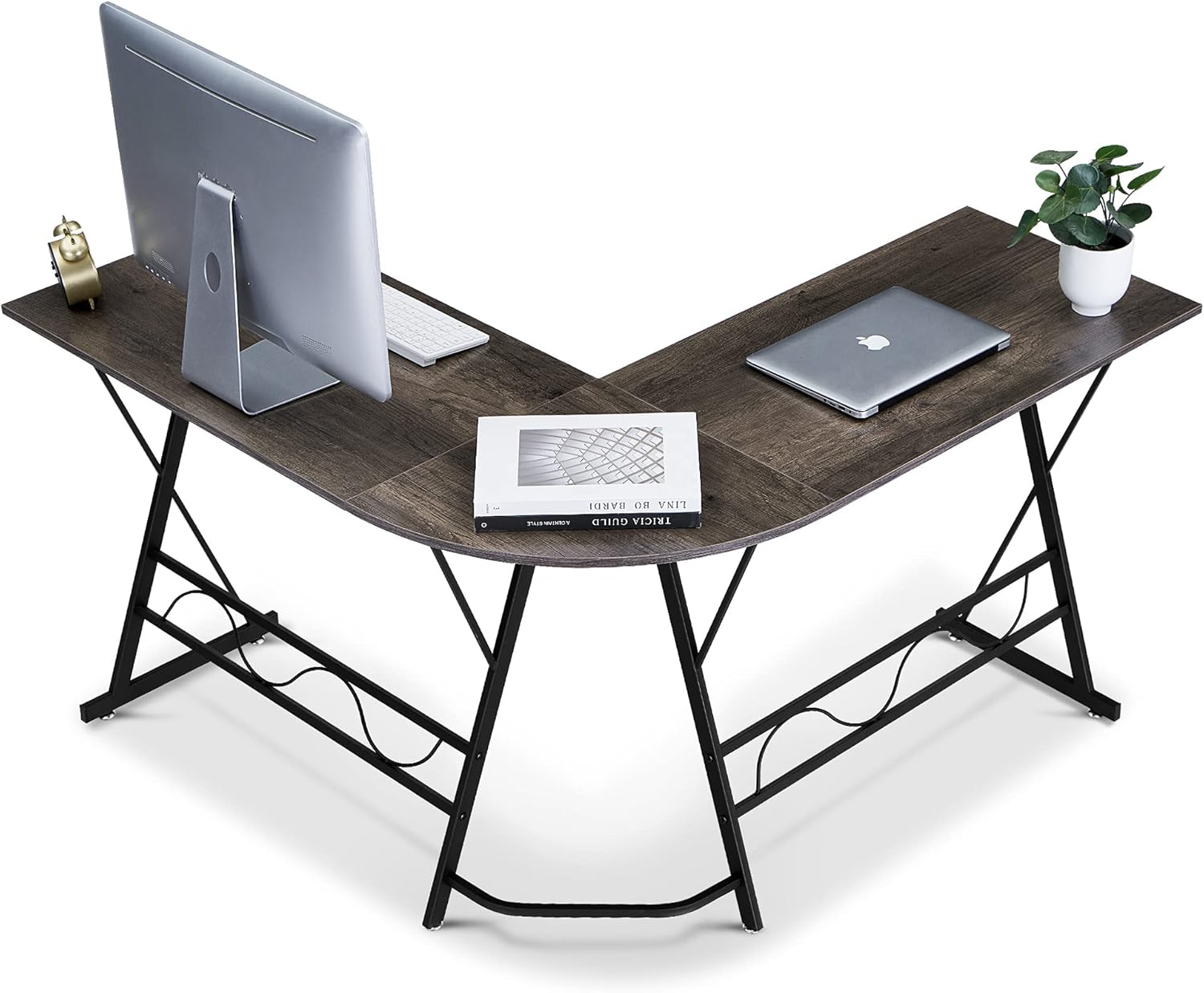 Ivinta L-Shaped Computer Corner Desk, 49.6 inch Gray Home Office Desk, Modern Gaming Desk, Writing Table Workstation Desk for Small Space (Gray)