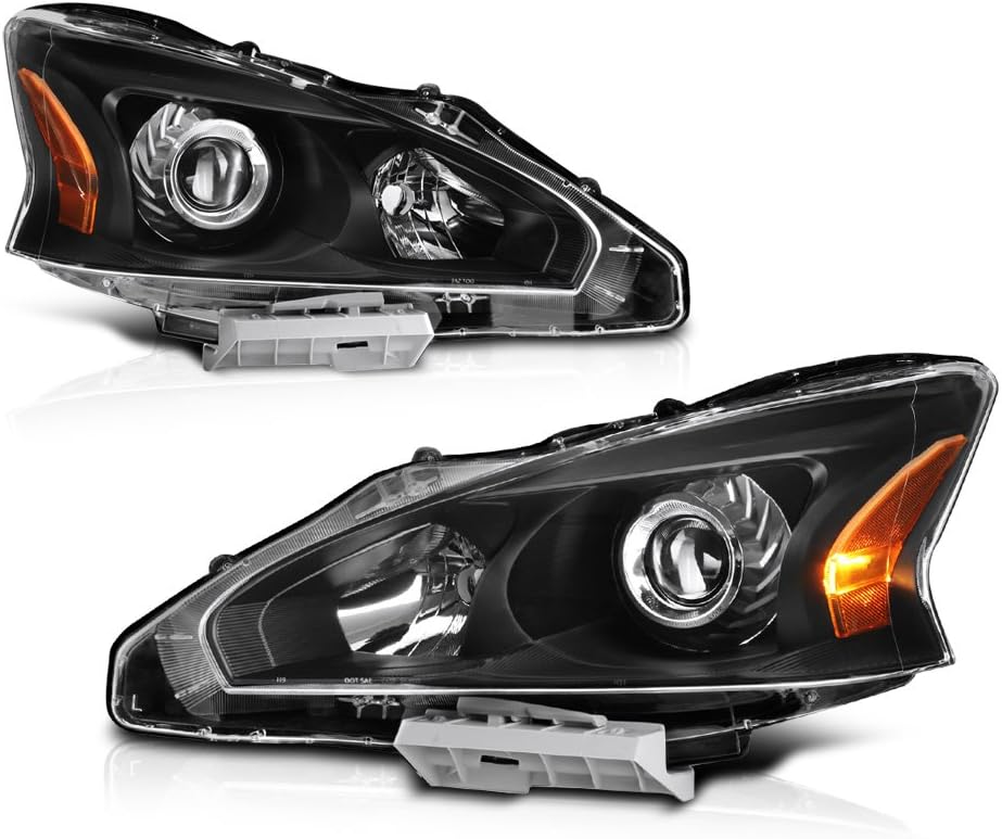 VIPMOTOZ Black Housing OE-Style Projector Headlight Headlamp Assembly For 2013-2015 Nissan Altima Sedan Halogen Model, Driver & Passenger Side
