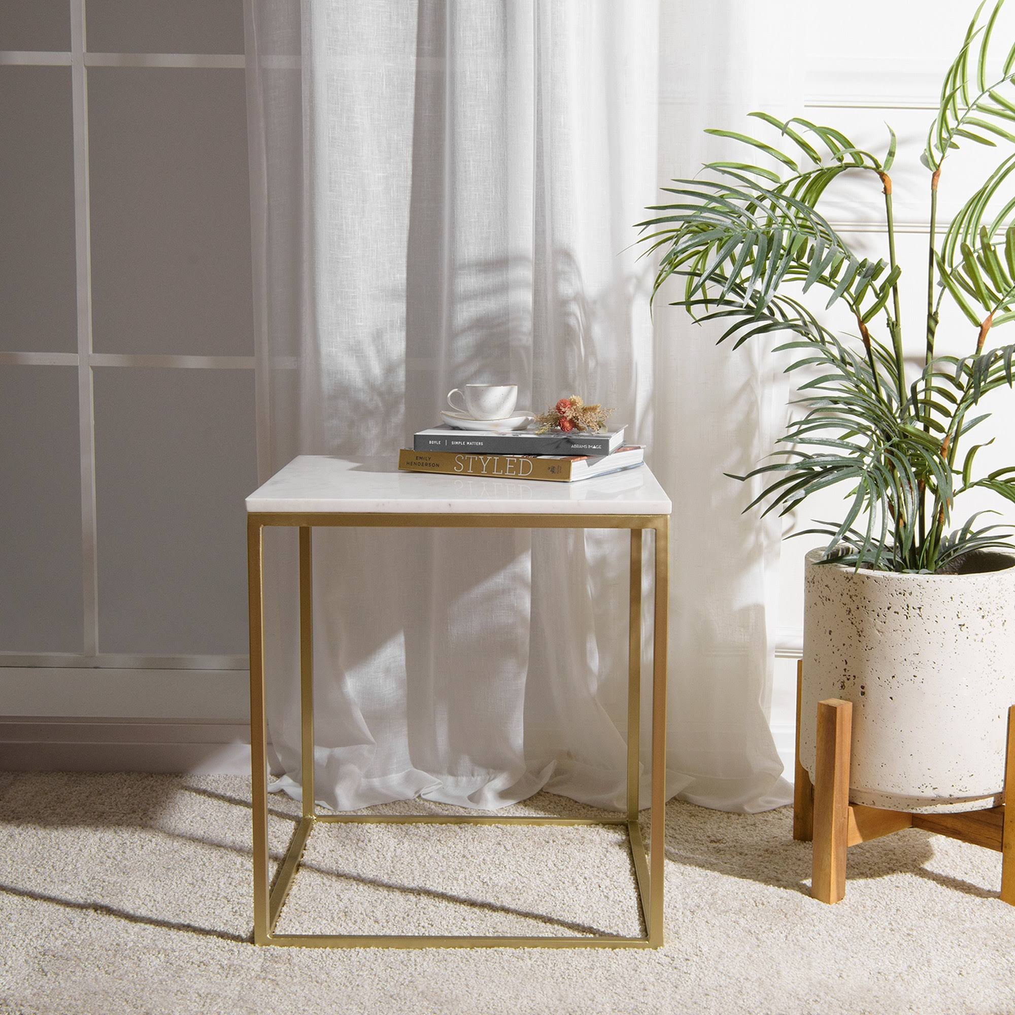 Best Home Fashion Prince Square Marble Top Accent Table, Gray