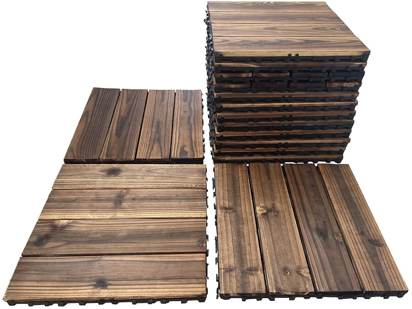 36 Pack Hardwood Interlocking Patio Deck Tiles, Wood Interlocking Flooring Tiles,12