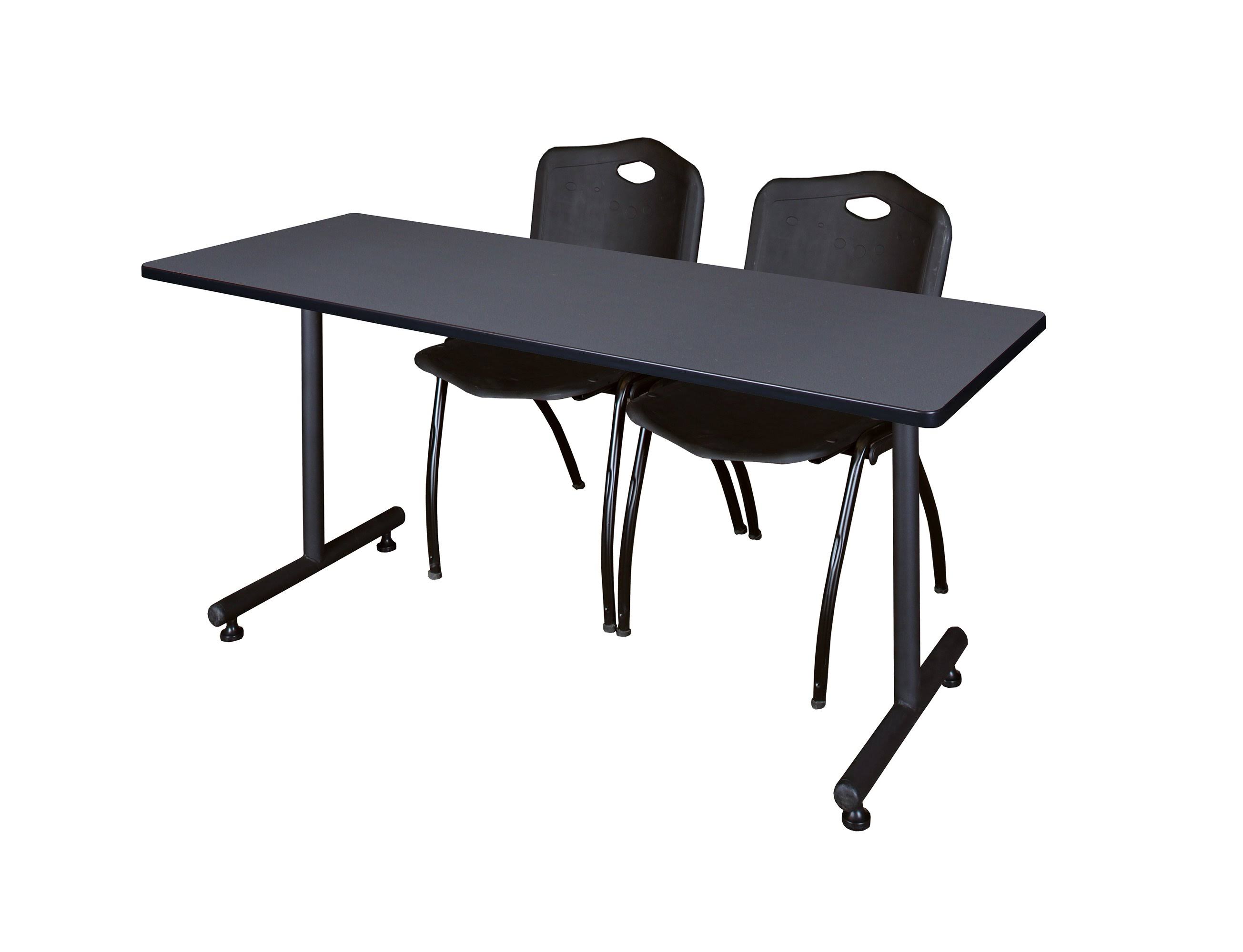 72x22 x 24x22 Kobe Training Table- Grey u0026 2 &M& Stack Chairs- Black