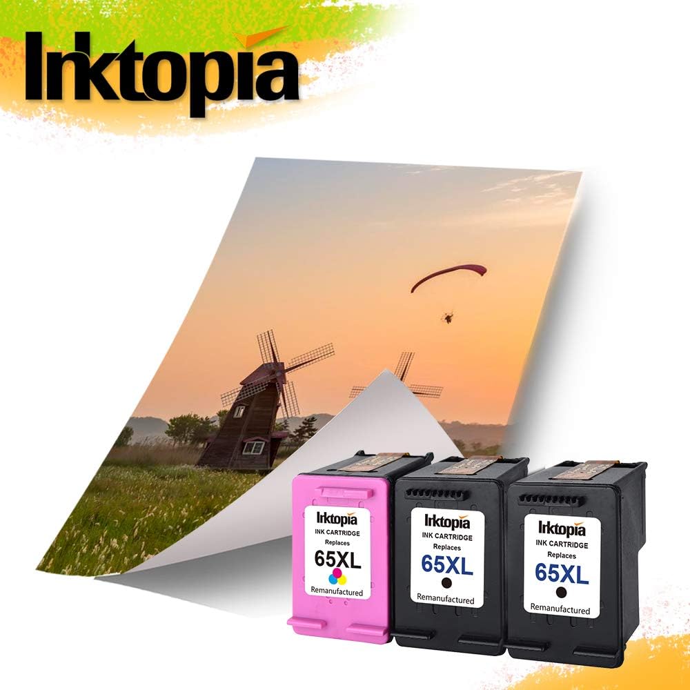 Inktopia Remanufactured for HP 65 XL 65XL Ink Cartridge High Yield, 2 Black and 1 Tri-Color, Use with HP Deskjet 3755 3752 3758 3732 3730 3721 3720 2624 Envy 5055 5052 Printer High Yield Pack of 2