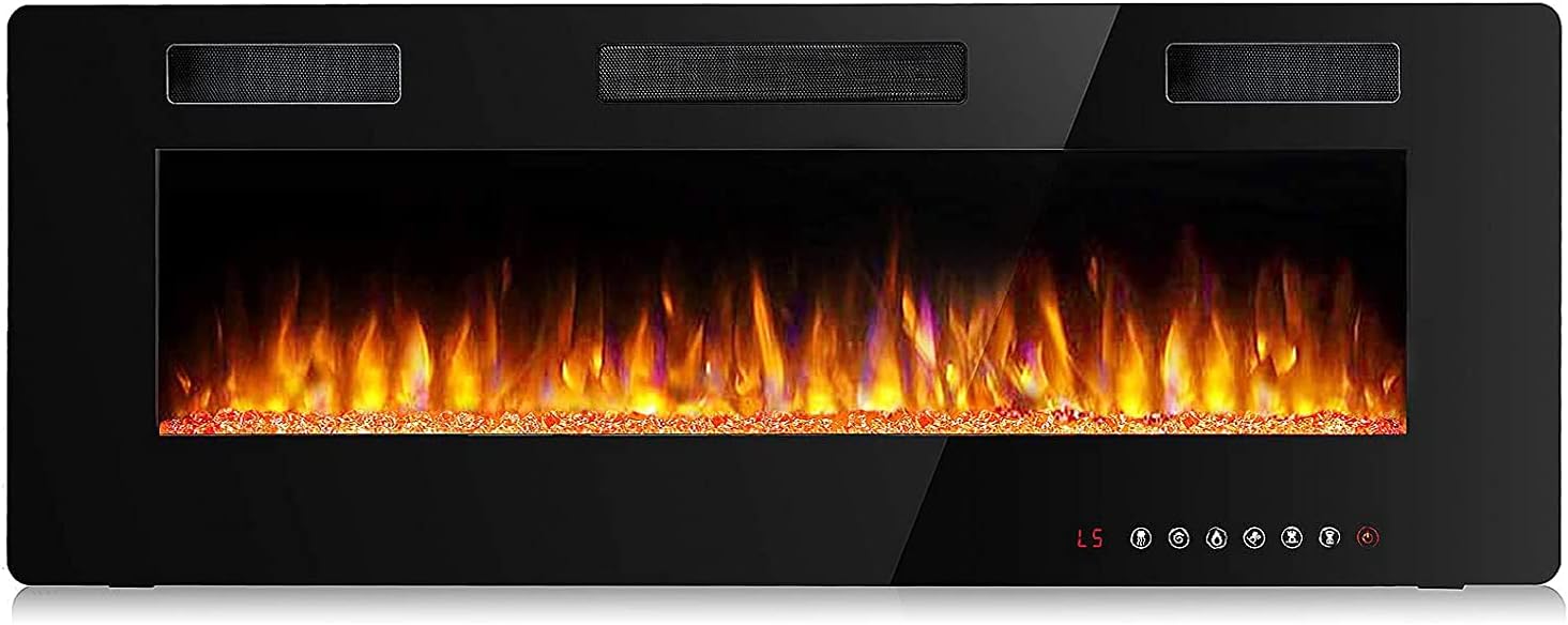 BOSSIN 50 inch Ultra-Thin and Silence Linear Fireplace, Recessed Electric Fireplace and Wall Mounted & in-Wall Fireplace, Adjustable Flame Colors & Speed,Touch Screen Remote Control with Timer(50”)