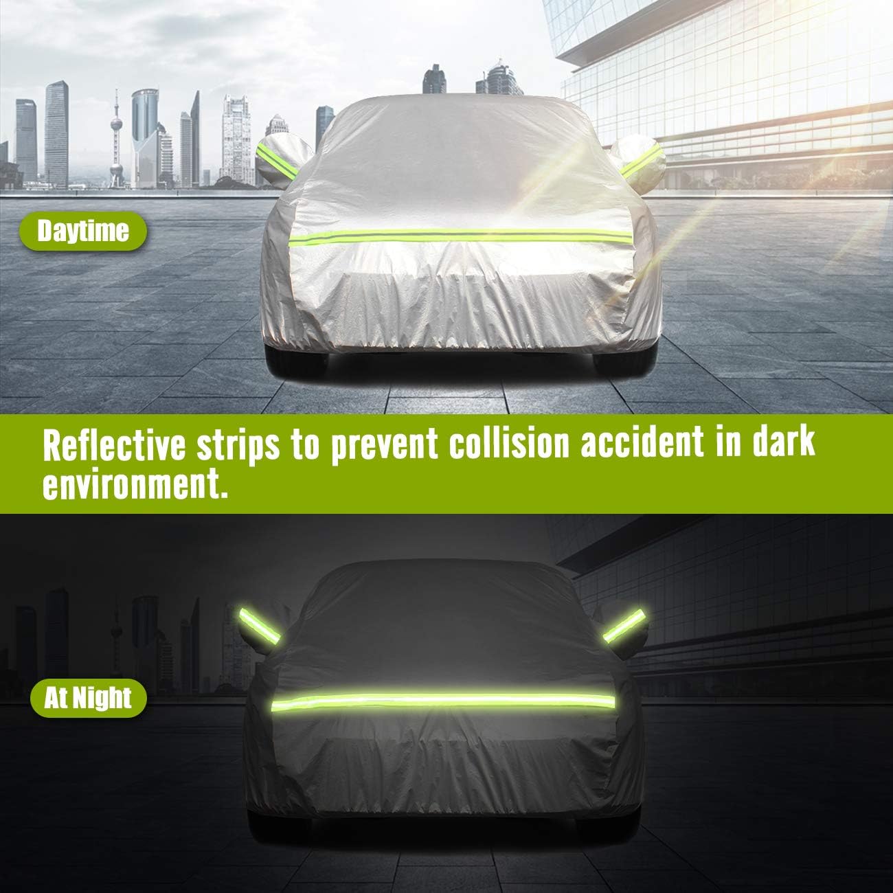 Favoto Hatchback Car Cover 5 Layers Universal Fit 157 to 171 inch Driver Side Door Zipper Design Protection from Sun Rain Windproof Dustproof Snow Leaves Scratch Resistant Full Exterior Cover Pack of 2