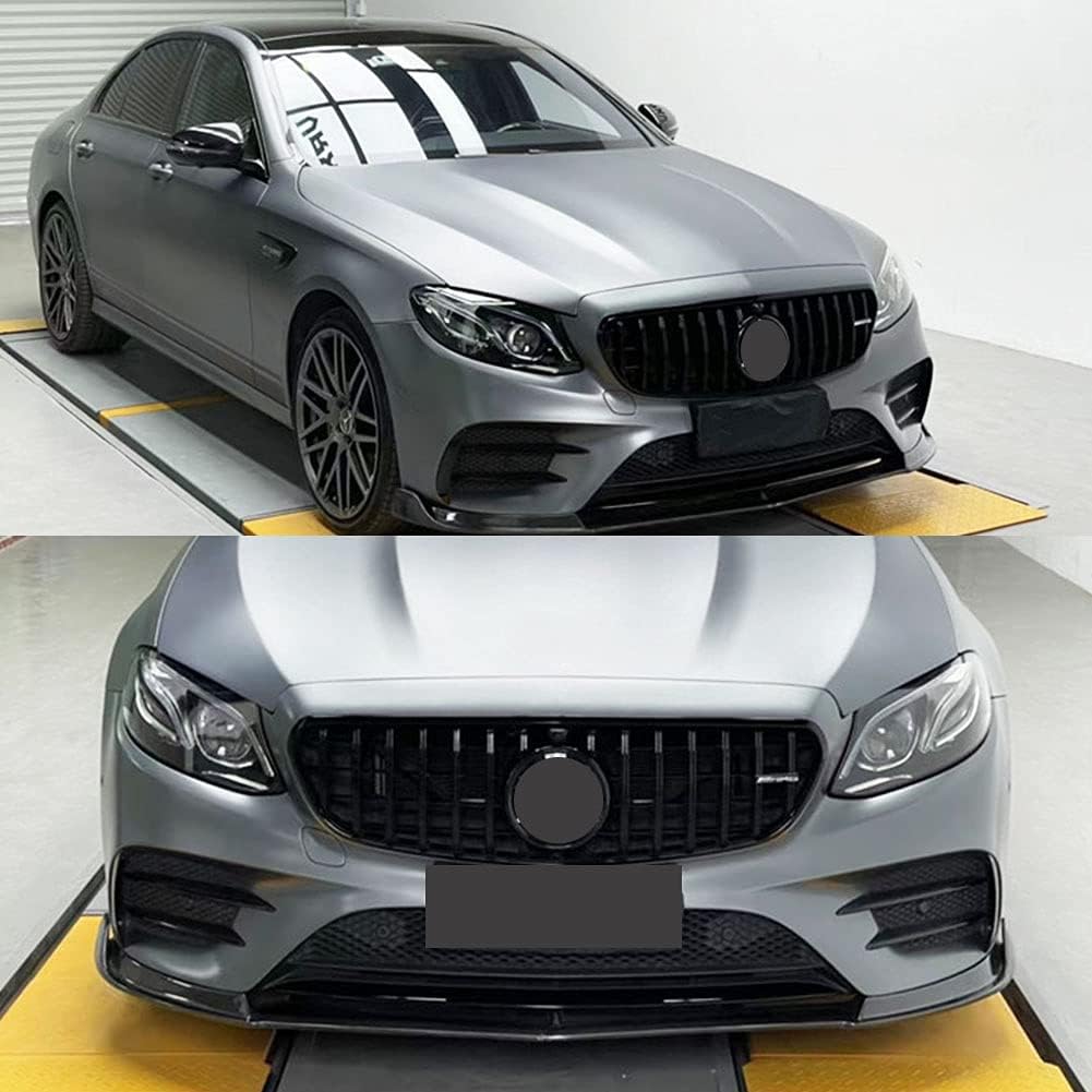 MCARCAR KIT Front Hood Grill Grille Fits for Mercedes Benz E-Class W213 E200 E250 E300 E350 E400 E43 AMG E500 E550 2D 4D 2016-2019 (models with camera) Conversion Front Kidney Grille-Gloss Black