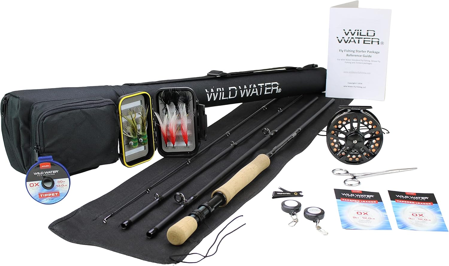 Wild Water Fly Fishing Fortis Series CNC Machined Fly Reel, 9 Foot, 4-Piece, 9/10 Weight Fly Rod Complete Fly Fishing Rod and Reel Combo Starter Package with Freshwater Flies