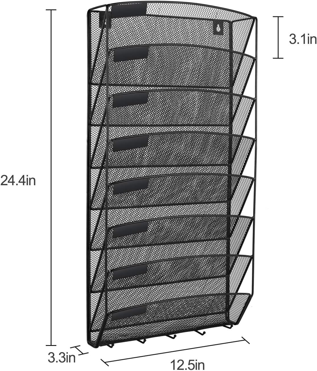 Samstar 8 Pocket Wall File Organizer, Mesh Hanging File Holder Wall Mount Paper Letter Organizer, Magazine Rack, Black Pack of 2