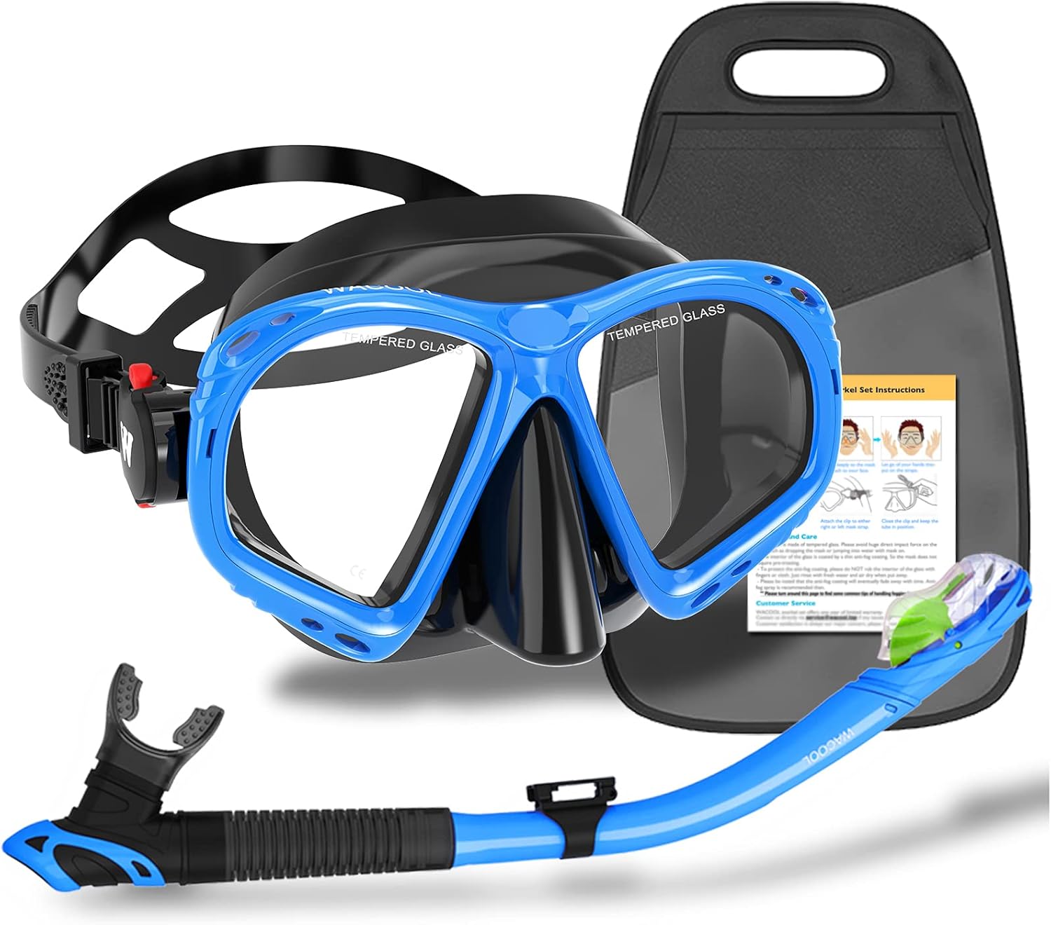 WACOOL Professional Adult Teens Snorkeling Snorkel Diving Scuba Package Set Gear Anti-Fog Coated Glass with Silicon Mouth Piece Purge Valve and Anti-Splash Pack of 2