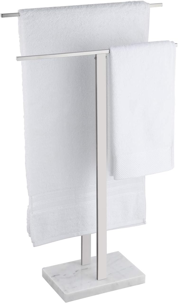 KES Standing Towel Rack 2-Tier Towel Rack Stand with Marble Base for Bathroom Floor SUS 304 Stainless Steel Brushed Finish, BTH217-2
