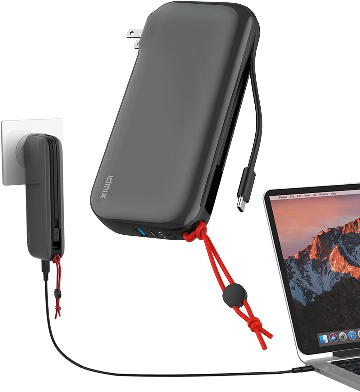 IDMIX Portable Charger - 3-in-1 Power Bank, Portable Wall Charger & Built-in USB Type-C Cable - 20000mAh Capacity, Supports PD 65W Fast Charging - External Power Pack for Mobile, Phone, Laptop, Tablet Pack of 2