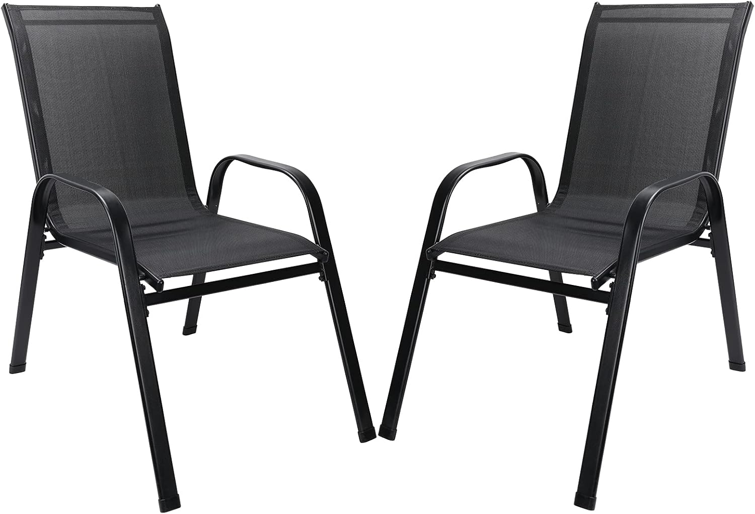 Patio Chairs Set of 2,Portable Patio Dining Chairs with Armrest High Backrest Sling Chairs Indoor Outdoor Seats for Lawn,Garden,Deck,Backyard,Poolside,Black