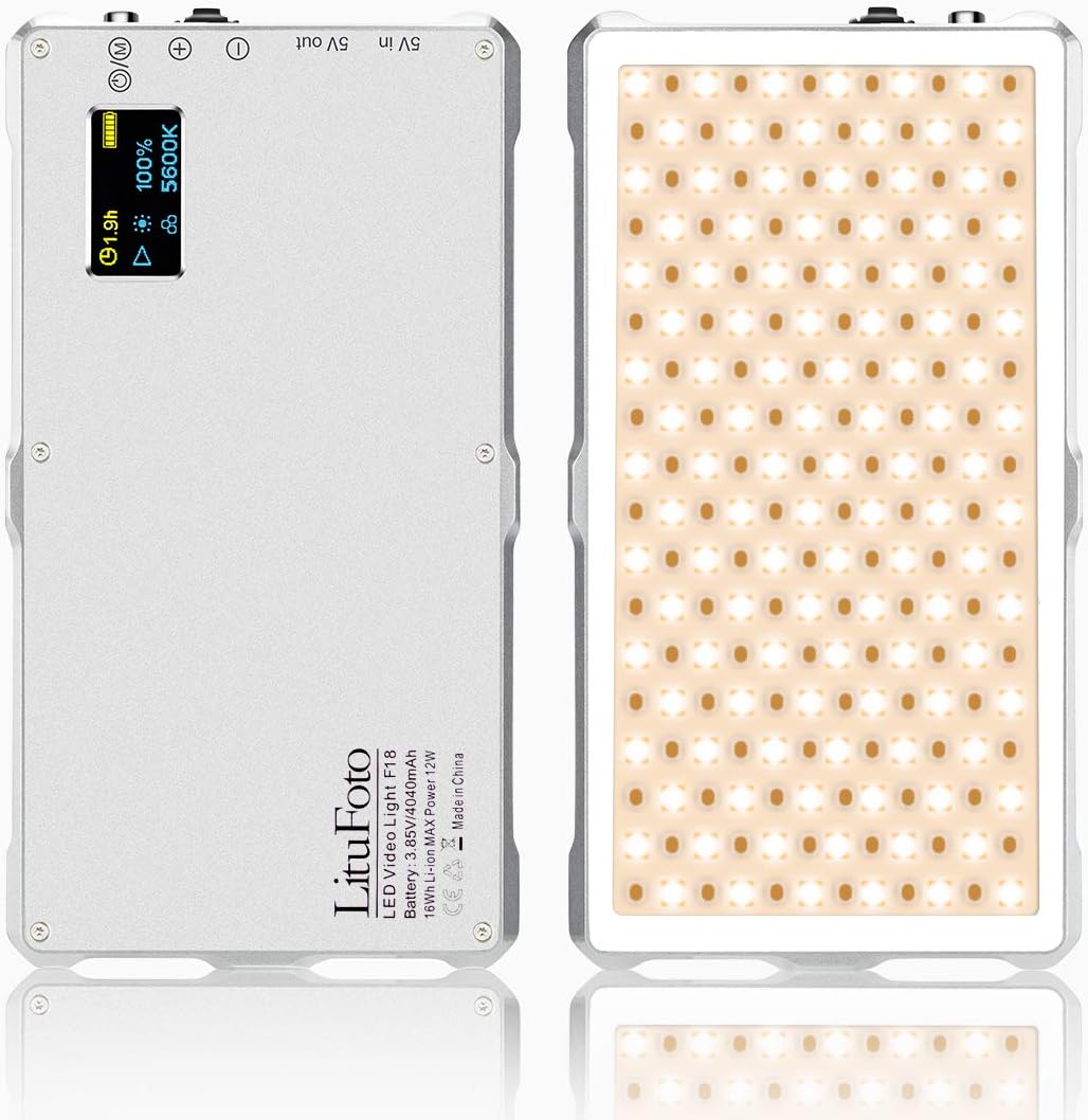 LituFoto Camera Light F12 LED Video Light Build-in Lithium Battery Photography Lights Ra96+ 3200K-5600K Portable Light with OLED Display for Video Conference Lighting YouTube Shooting Live Streaming Pack of 2