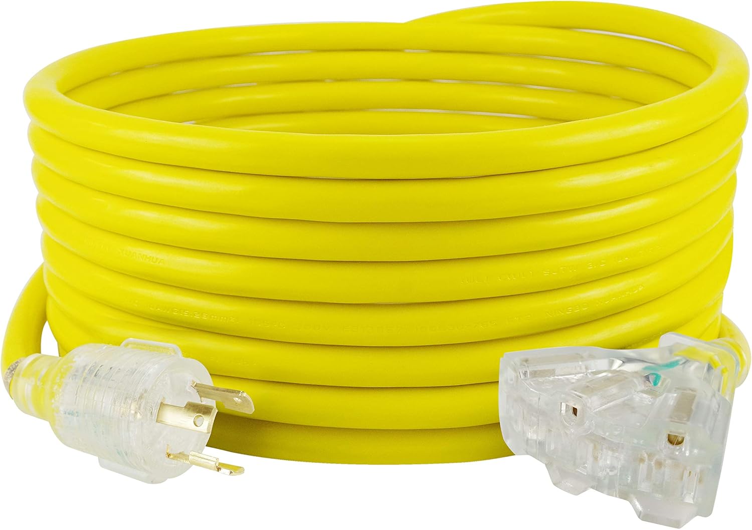 25FT 3 Prong NEMA L5-30P to Three 5-15R Generator Power Extension Cord, Heavy Duty 30A SJTW 10AWG3C Wires, Yellow… Pack of 2