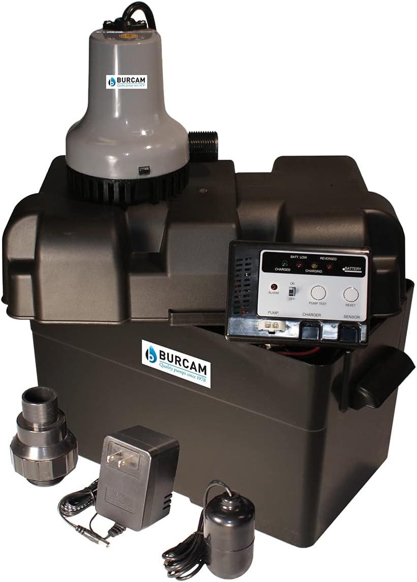 B BURCAM QUALITY PUMPS SINCE 1978 300403Z 12 Volt Battery Back Up Sump Pump System, (24 Hours Fast Recharge)