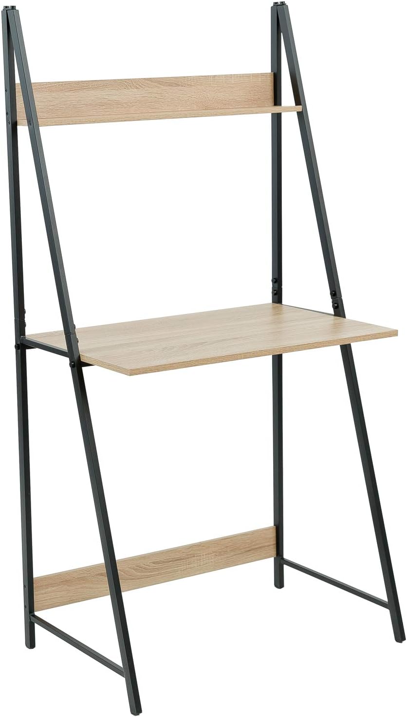 C-Hopetree Ladder Desk with Shelf - Student Study Table - Black Metal Frame Pack of 2