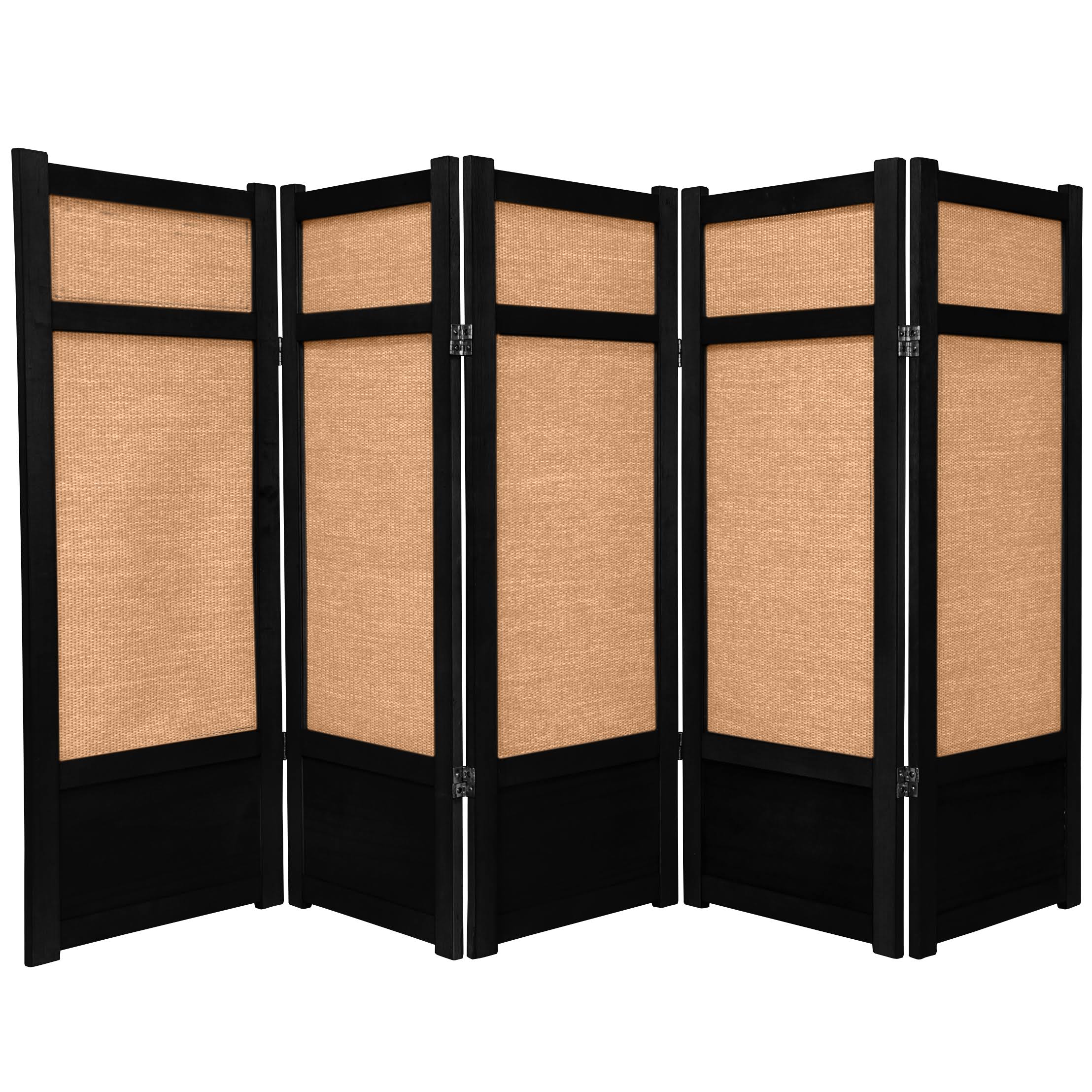Oriental Furniture 4 ft. Tall Low Jute Shoji Screen - 5 Panel - Black