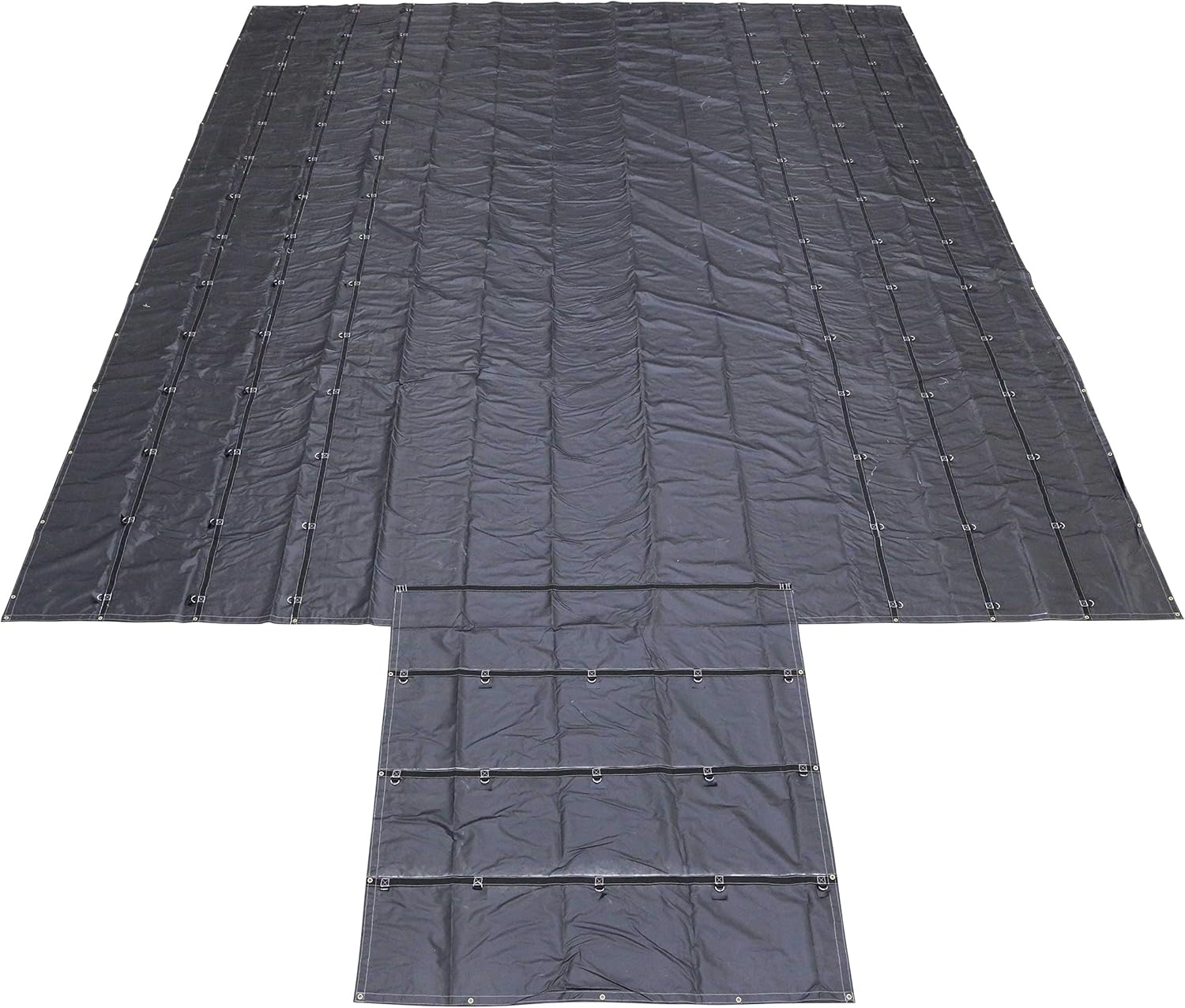 US Cargo Control Lightweight Lumber Tarp - 24 Feet x 28 Feet with 8 Foot Drop and Flap - Durable Protection for Your Flatbed Trailer Cargo - 14 Ounce Black Tarp for Flatbed