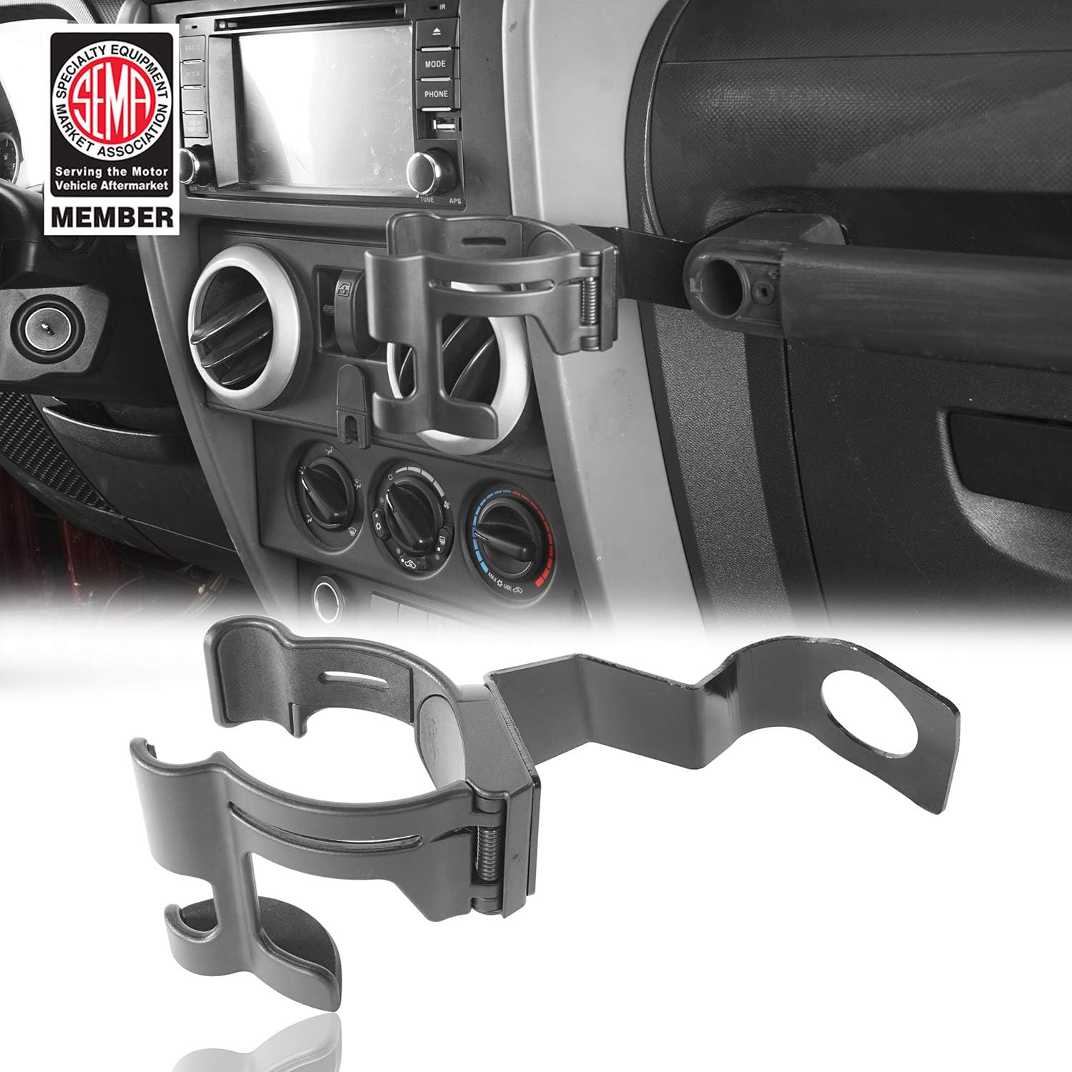 Hooke Road Dash Phone Mount Drink Cup Holder Multi-Function Bracket for 2007-2010 Jeep Wrangler JK & Unlimited