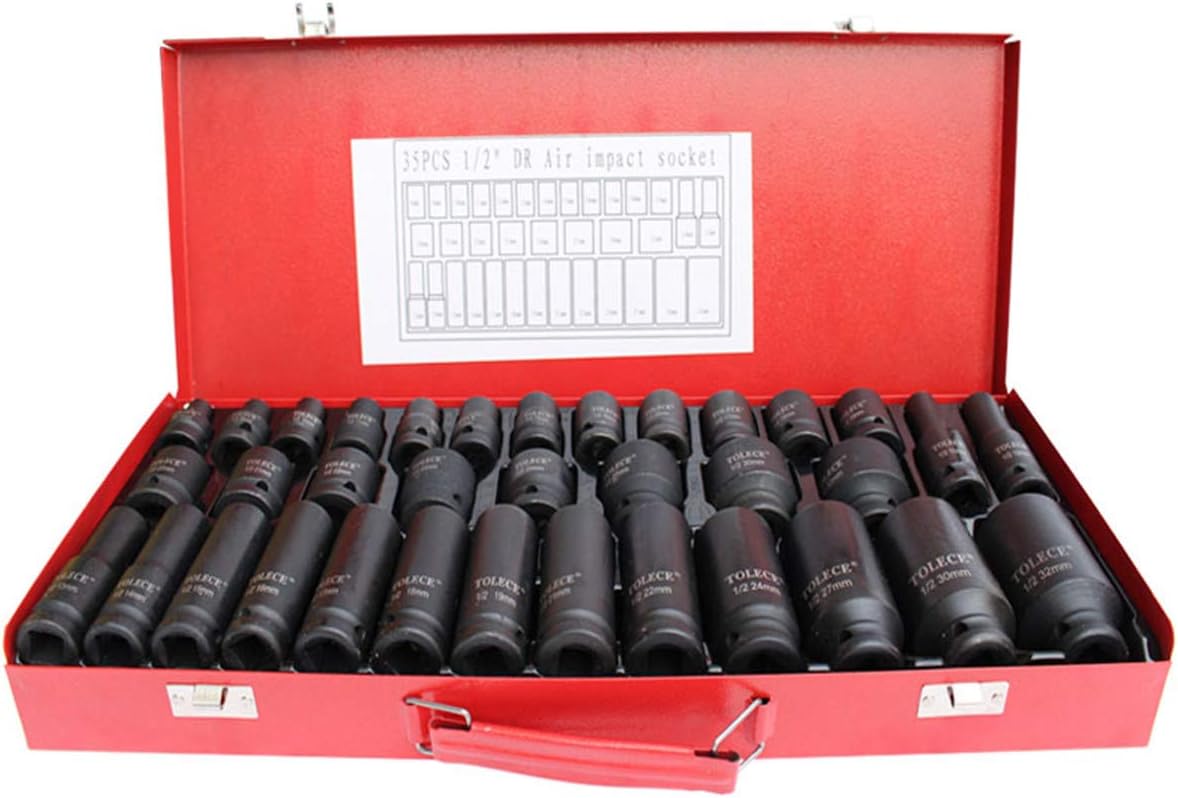 Nisorpa 35pcs Deep Impact Socket Set 6 Point Sockets Spindle Axle Nut Garage Workshop Car Auto Truck Repair Hand Tools 8-32MM