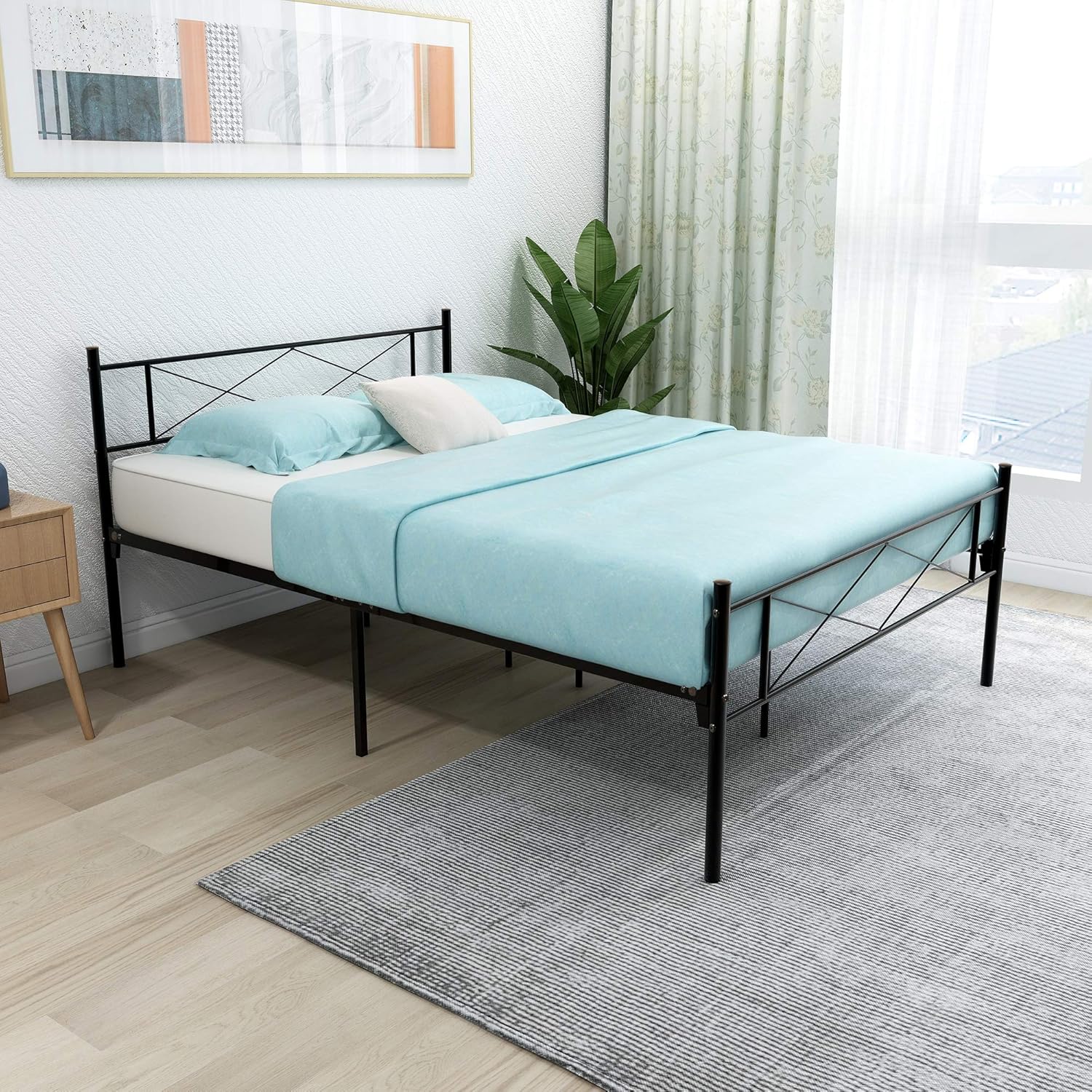 Metal Platform Bed Frame/Mattress Foundation with Vintage HeadBoard & Footboard, Easy Assembly (Black, Twin)