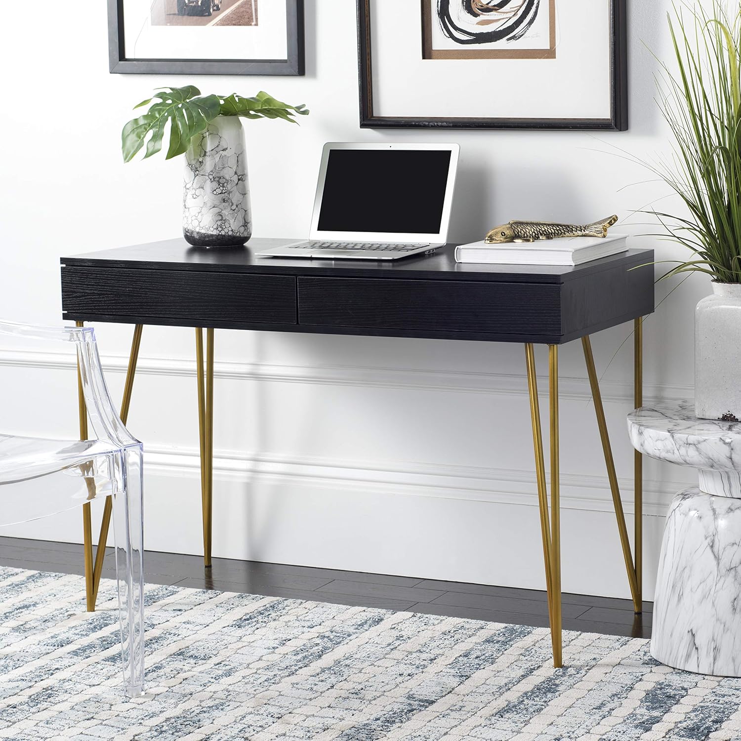 Safavieh Home Office Pine Modern Black and Gold 2-drawer Desk
